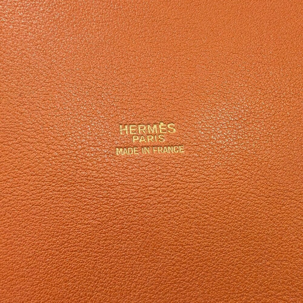 HERMES Vintage Market GM Shoulder Bag Orange Gulliver Leather Circle M 1983 RARE - Picture 7 of 16